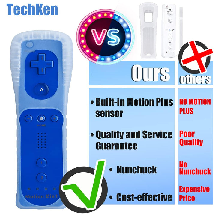 TechKen Controller für Wii mit Motion Plus und Wii Nunchuck Controller Wii Fernbedienung Nunchuk Kon