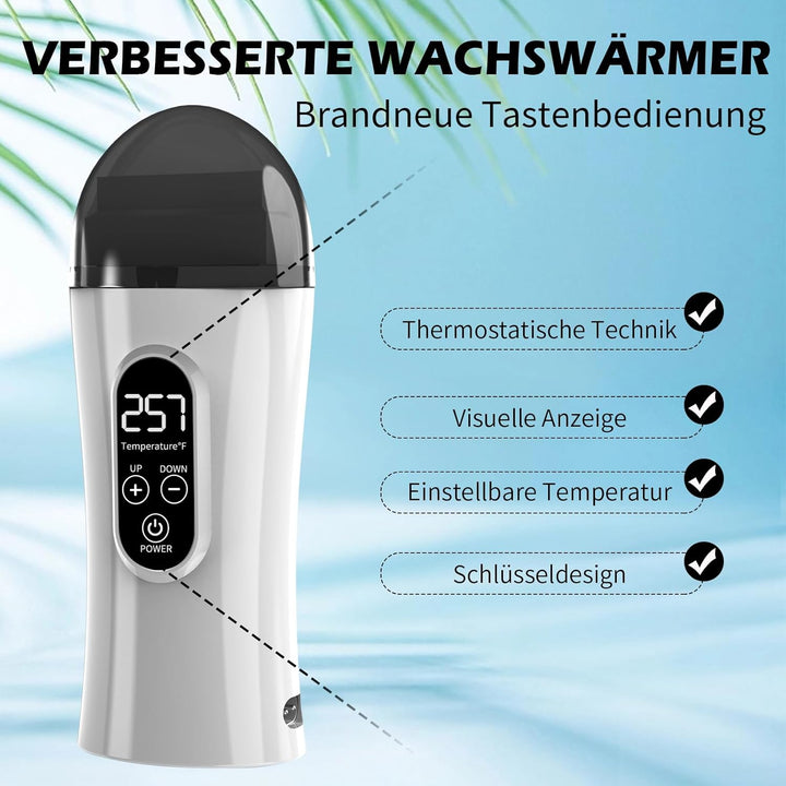 Roll On Wachsgerät, Waxing Set für Frauen, Upgraded Wax Roller Kit für Haarentfernung, Digitale Roll