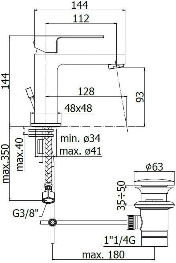 NEU WASCHBECKEN ARMATUR EFFE EF075 CR PAFFONI EFFE BAD ARMATUREN MIT DRAIN