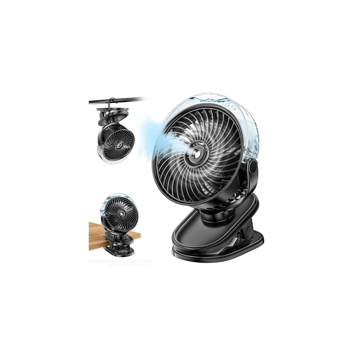 Clip Ventilator Mit Wasserkühlung, 6000mAh Ventilator Akku Aufladbar, Mini Tragbarer USB Tischventil
