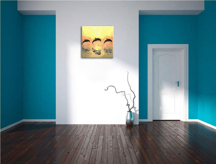 Flinke Delfine beim Springen als Leinwandbild | Grösse: 70x70 cm | Wandbild | Kunstdruck | fertig be