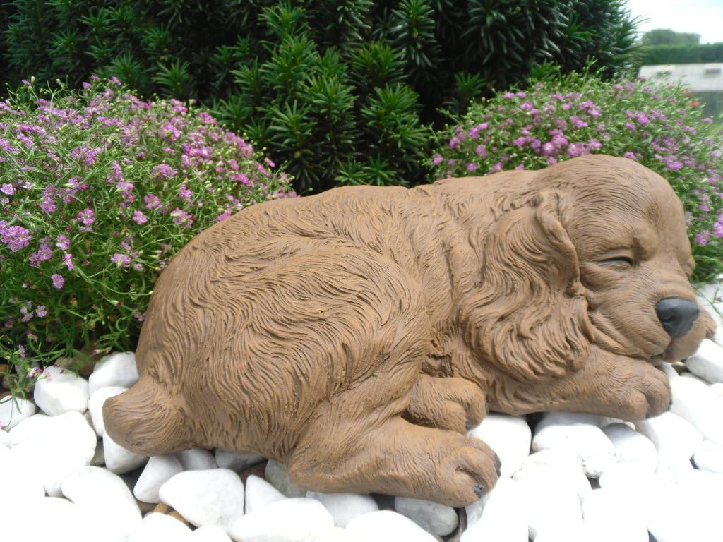 STEINFIGUREN SPICKER Steinfigur Hund schlafend 153/2, Gartenfigur Steinguss Tierfigur Braun Patina