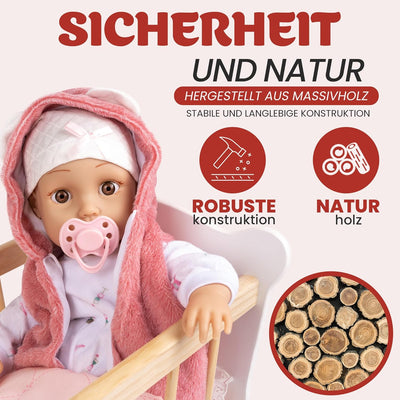 Green series Kinderplay Puppenwiege aus Holz, Weiss Puppenbett Holz, Wiege für Puppe – Set Wiege mit