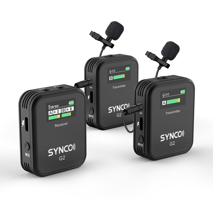 SYNCO Wireless Lavalier-Mikrofon, G2(A2) 2.4G Dual Transmitter 48KHz 24Bit Kabelloses Ansteckmikrofo