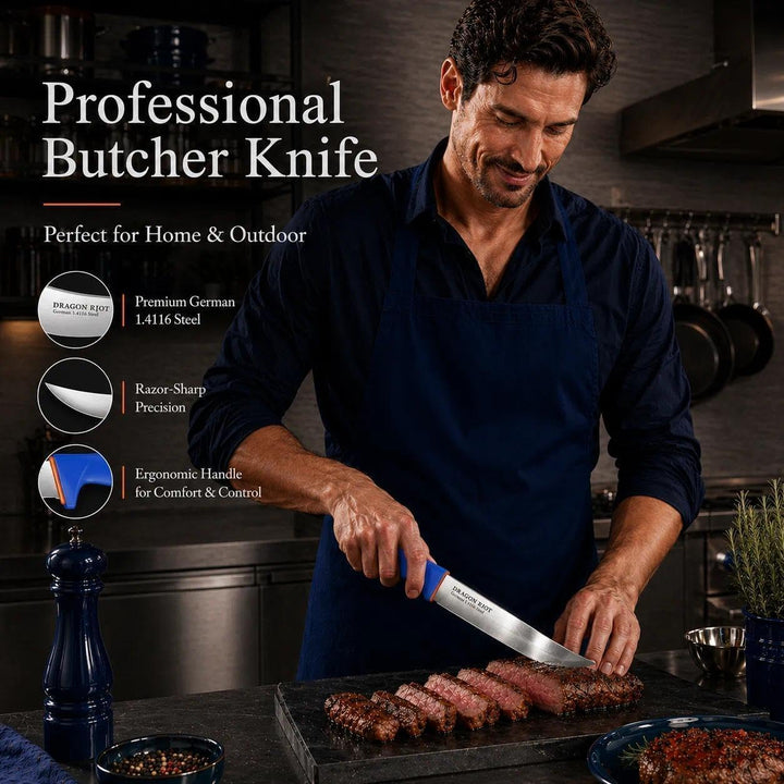 DRAGON RIOT Metzgermesser Set 3-Teilig, Flexibles Ausbeinmesser & Fleischermesser aus Edelstahl, Pro