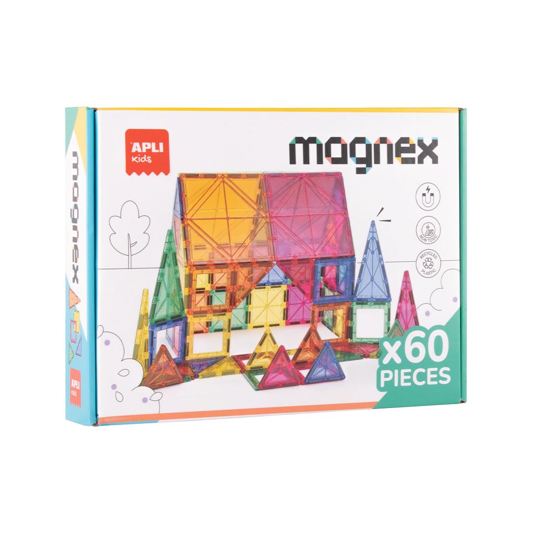 APLI Kids 20137 Magnex Magnetisches Bauset, 60 Teile | 3D-Set für Kinder 3+ | Bunte magnetische geom