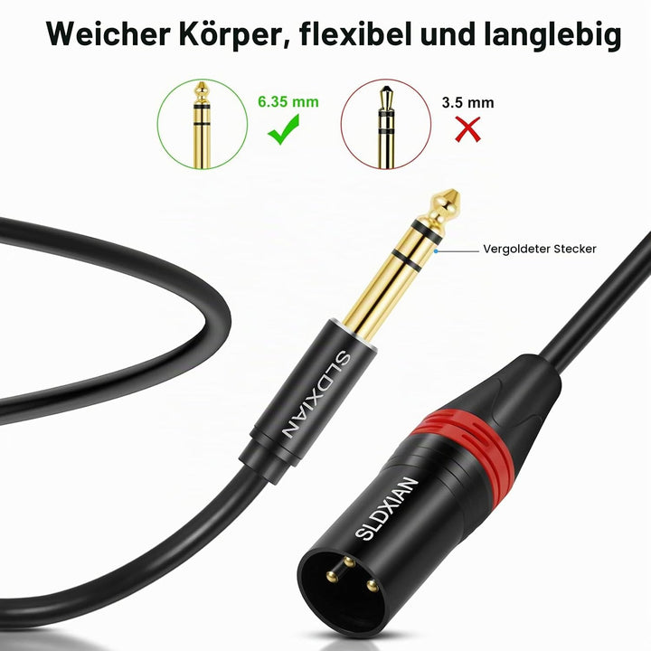 SLDXIAN XLR auf Klinke 6,35mm, XLR Mikrofonkabel Balanced Stereo 1/4 Zoll TRS Stecker auf XLR Stecke