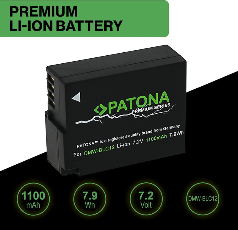 PATONA Premium (2X) Ersatz für Akku Panasonic DMW BLC12 E (echte 1100mAh) DMW BLC-12 Premium x2, DMW