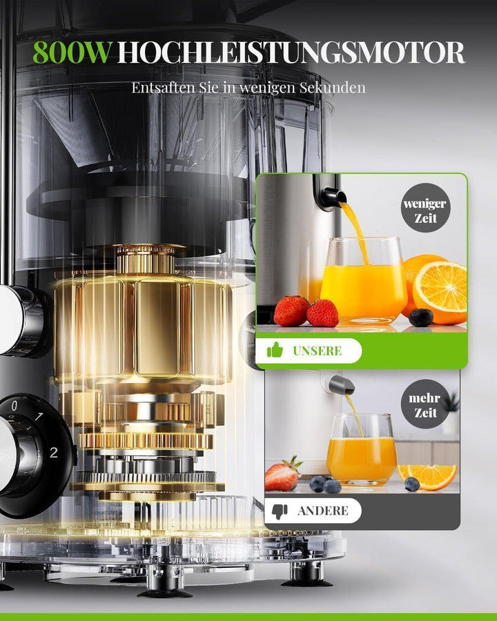 GDOR 800W Entsafter Juicer Machine aus Edelstahl 76mm Grossem Mund Entsafter Gemüse und Obst 3 Gesch