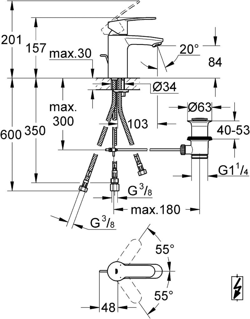 GROHE Eurostyle Cosmopolitan - Einhand- Waschtischarmatur (Auslauf mit Strahlregler, Schnellbefestig