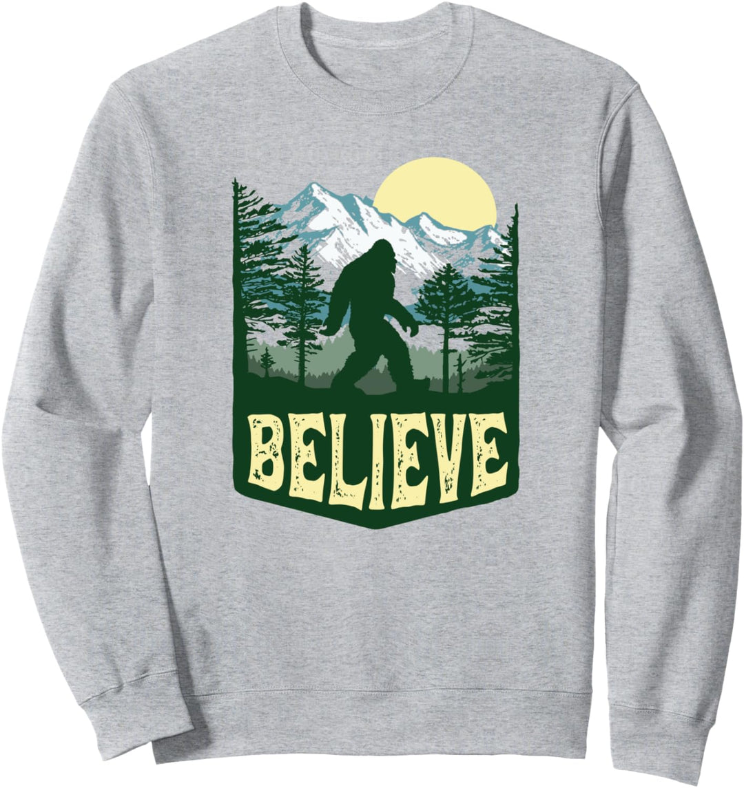 Believe! Retro Hiking Bigfoot Forest Vintage Graphic Sweatshirt