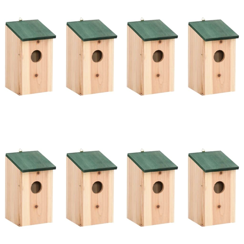 8 STK. Vogelhaus aus Holz für den Garten 12x12x22 cm, Nistkasten für Wildvögel mit grünem Dach und A