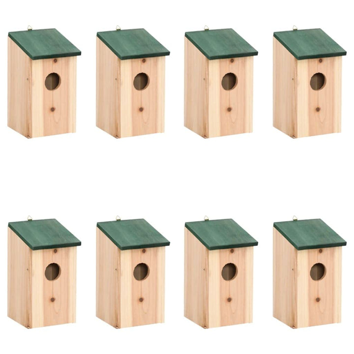 8 STK. Vogelhaus aus Holz für den Garten 12x12x22 cm, Nistkasten für Wildvögel mit grünem Dach und A