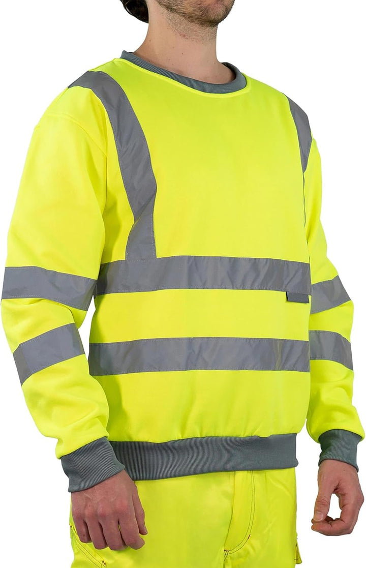 Warnschutz Pullover Herren EN ISO 20471 Klasse 3 Sicherheits-Sweatshirt mit Reflexstreifen, Rundhals