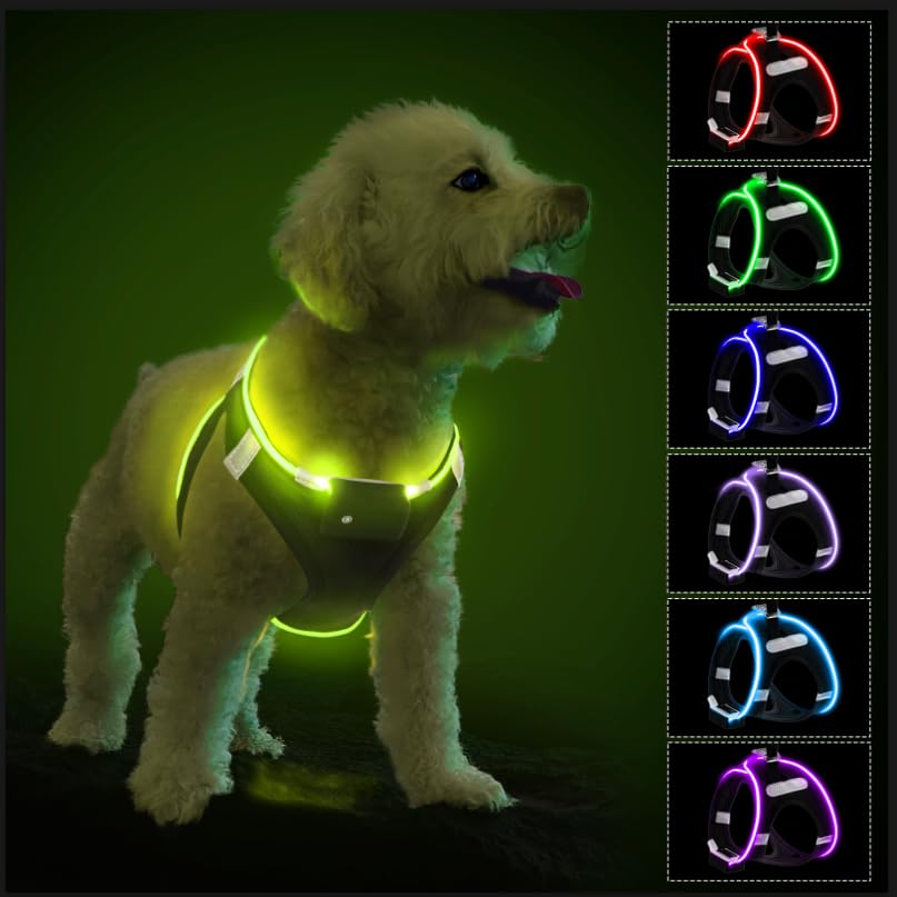 PcEoTllar Hundegeschirr Leuchtend, Leuchtgeschirr LED Aufladbar Reflektierendes, Beleuchtetes Leucht
