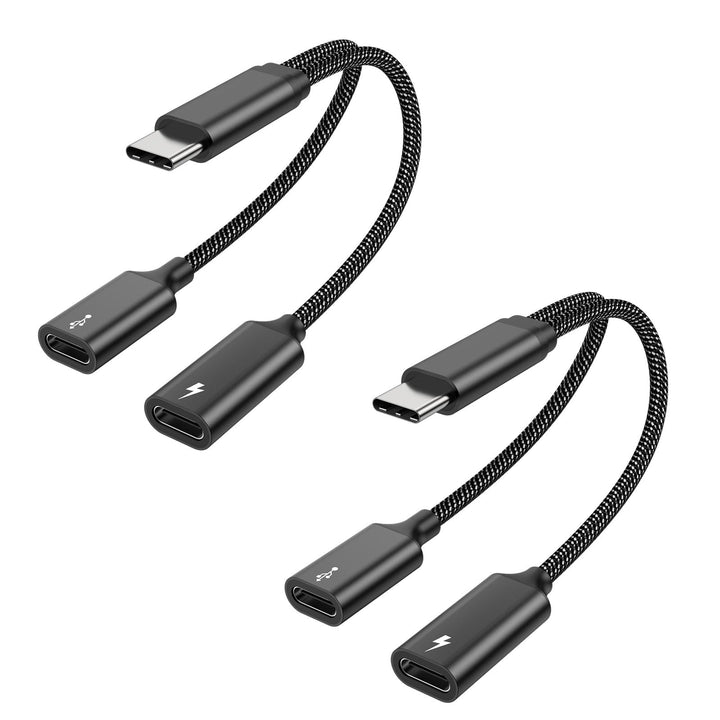 MOGOOD USB-C Splitter 1 auf 2,60W PD,480Mbps, Dual USB-C,2er Set schwarz | Nylon Kabel, kompatibel m