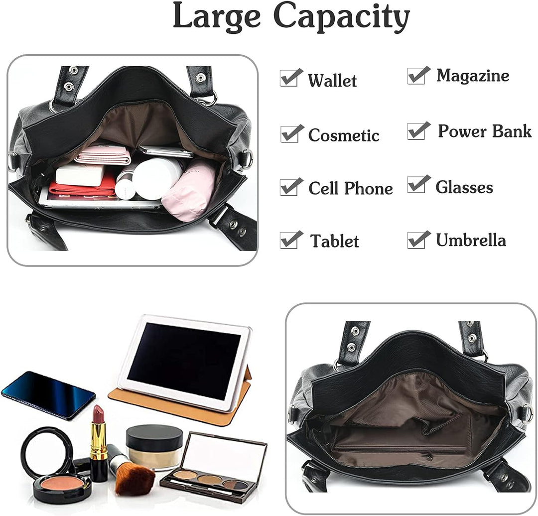 PORRASSO Damen Handtasche Mode Hobo Schultertasche Frauen Umhängetasche Grosse PU Leder Henkeltasche