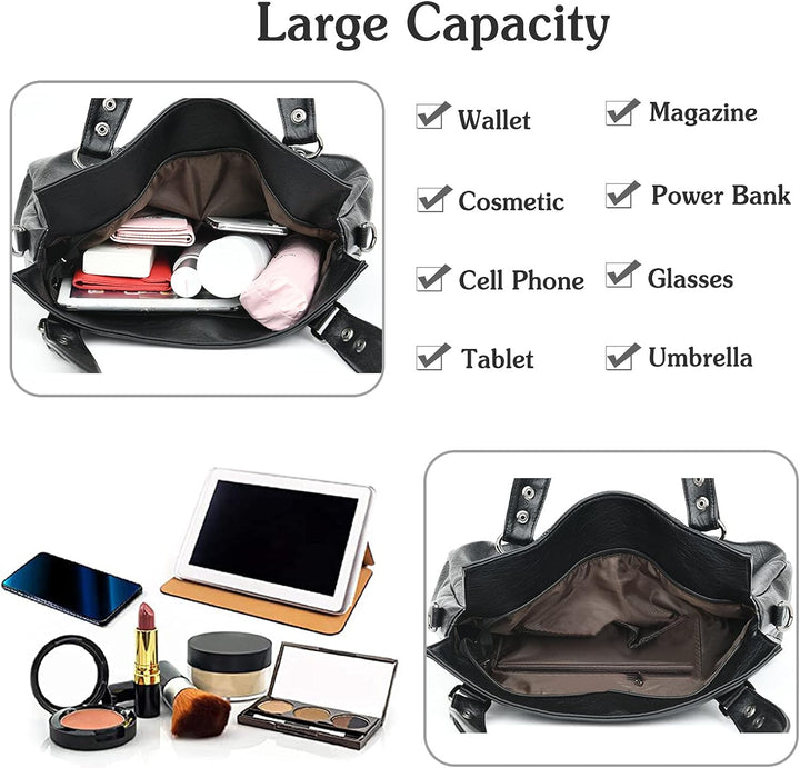 PORRASSO Damen Handtasche Mode Hobo Schultertasche Frauen Umhängetasche Grosse PU Leder Henkeltasche