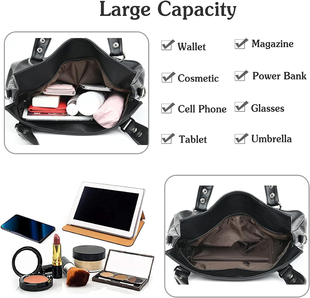 PORRASSO Damen Handtasche Mode Hobo Schultertasche Frauen Umhängetasche Grosse PU Leder Henkeltasche