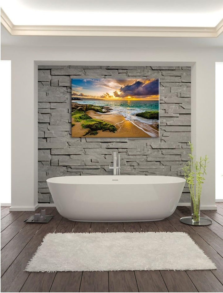 Sonnuntergang auf Hawaii, Format: 100x70 auf Leinwand, XXL riesige Bilder fertig gerahmt mit Keilrah
