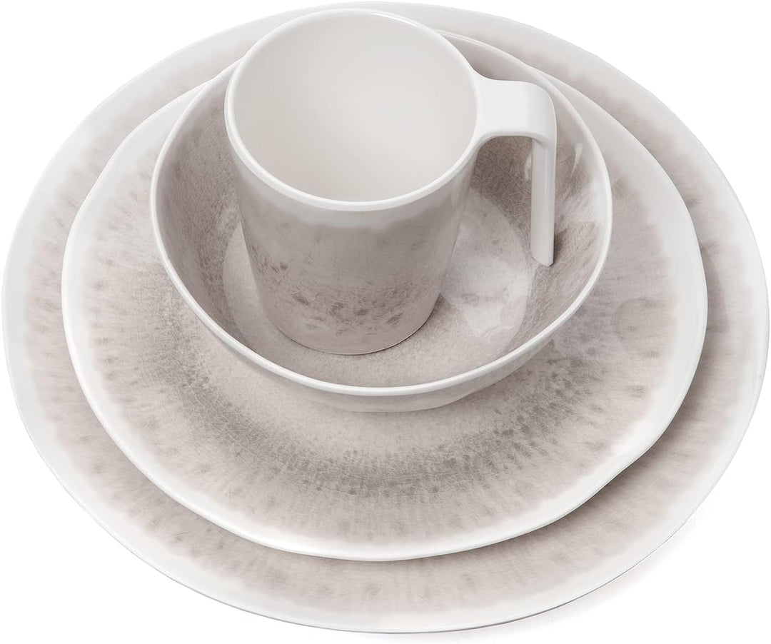 Melamin Camping Geschirr Set 4 Personen Amboss Design 16 Teilig + Milano Gläser Champagner-Gläser Fl