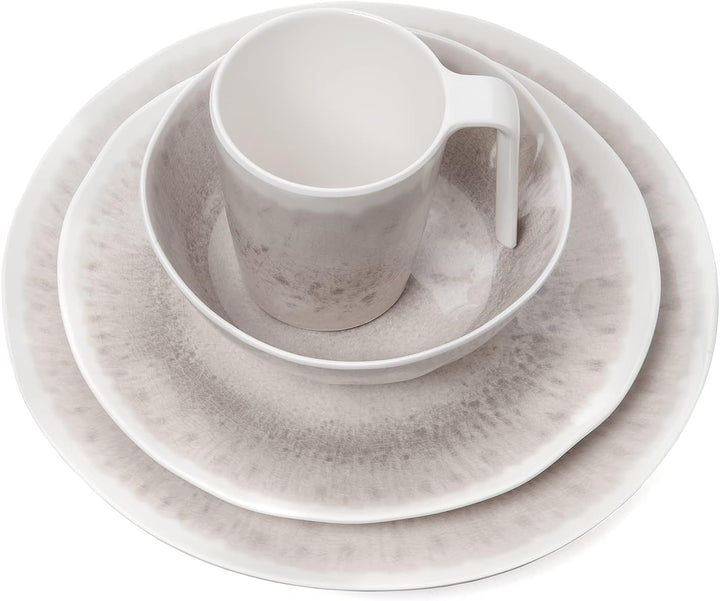 Melamin Camping Geschirr Set 4 Personen Amboss Design 16 Teilig + Milano Gläser Champagner-Gläser Fl