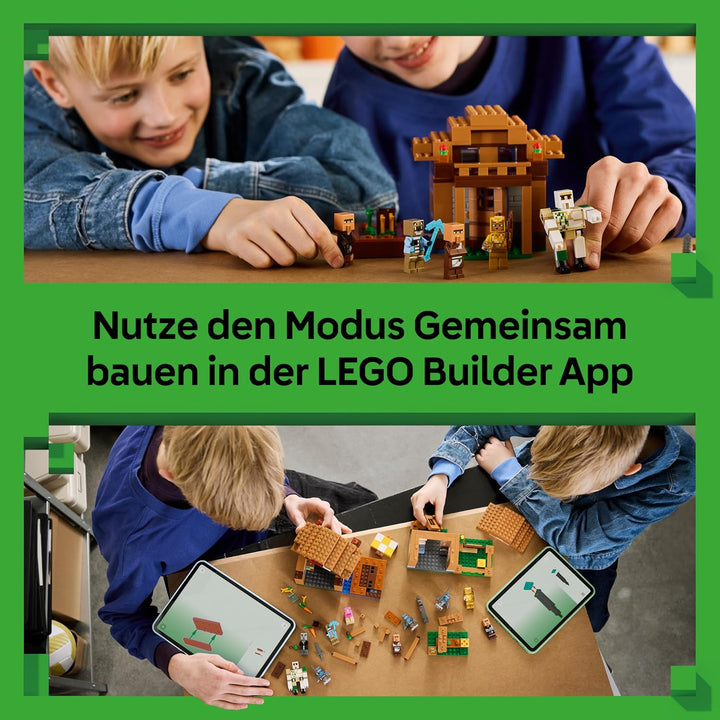 LEGO Minecraft Angriff des Magiers auf das Dorf - Modell mit Garten - 11 Figuren inkl. Maurer & Eise