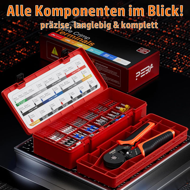 PEBA Crimpzange Set Sechskant, Aderendhülsenzange 0,08-10 mm², Selbsteinstellendes Crimpwerkzeug ink