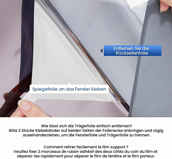 Sonnenschutzfolie Fenster innen oder aussen 90x200 cm, Selbstklebende Spiegelfolie Fenster Hitzeschu