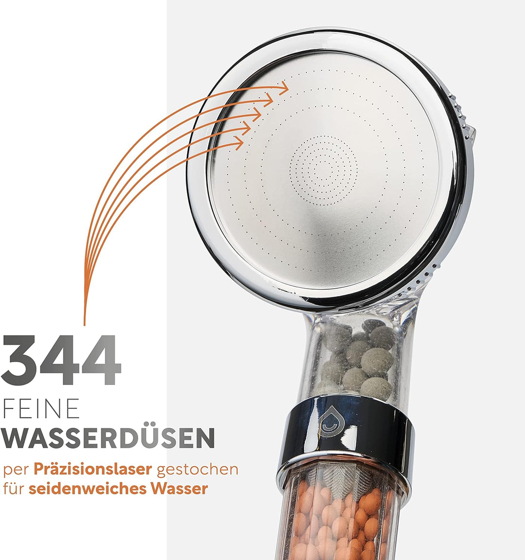 Premium Duschkopf mit Mineralsteinen von happydrop - Die wassersparende Handbrause druckerhöhend mit