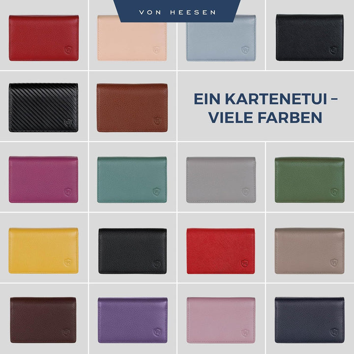 VON HEESEN® Visitenkartenetui Leder mit RFID-Schutz - Platz für 50 Visitenkarten - 6 Fächer - Visite