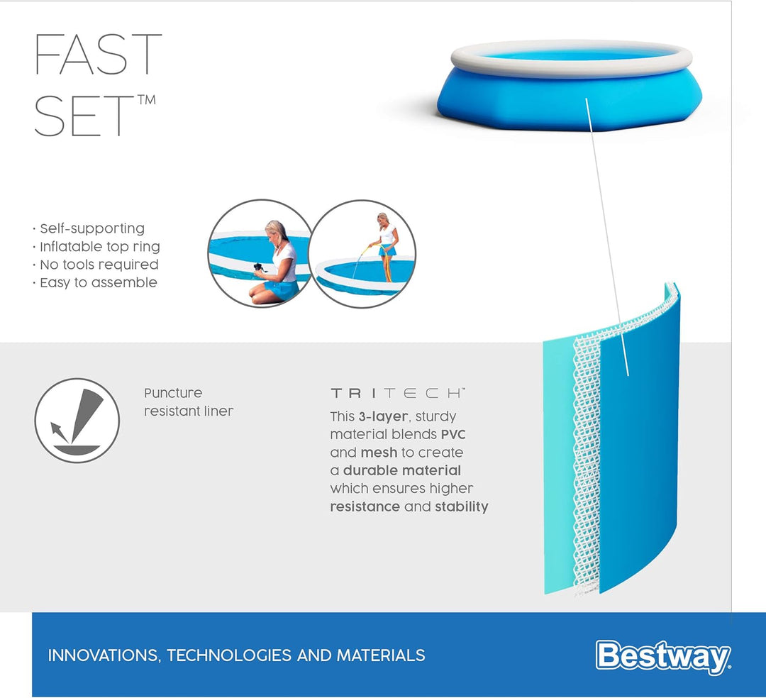 Bestway Fast Set Pool Set mit Filterpumpe, 244 x 66 cm, blau 244x66 cm Blau Single, 244x66 cm Blau S