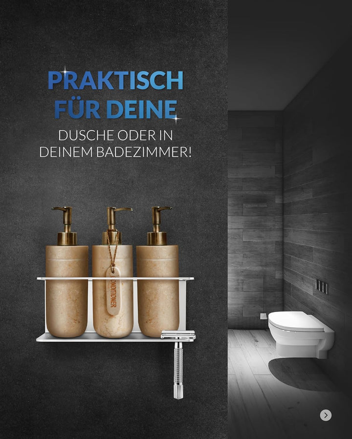 Duschablage ohne Bohren zum Hängen - Edelstahl Duschregal, Duschkorb - Einfache Montage mit Klebepad