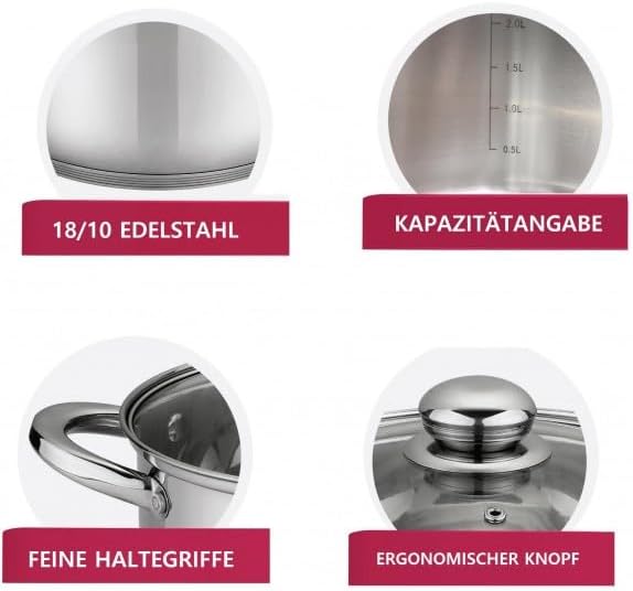 Topf-Set 6tlg Edelstahl Kochgeschirr Induktion Rostfrei Deckel SS6