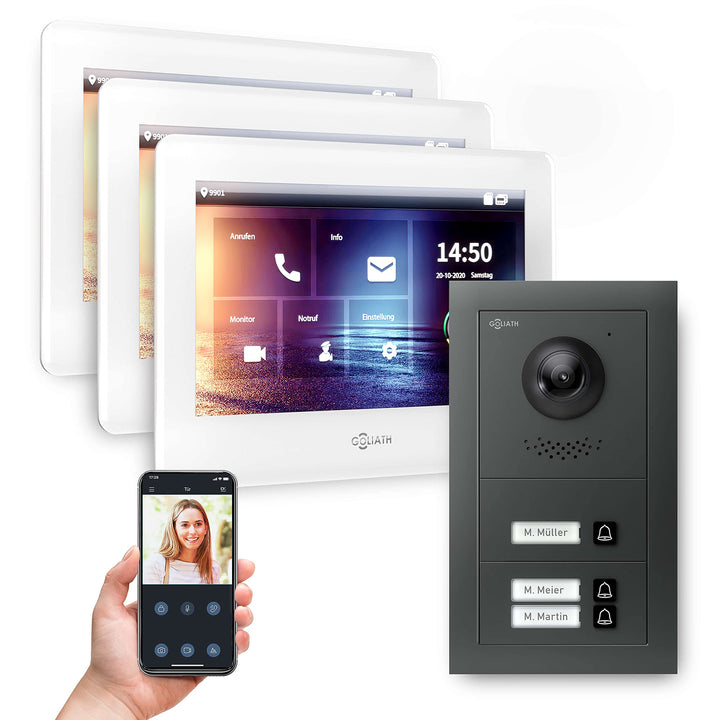 Goliath Hybrid - 2-Draht | Full-HD Video Türsprechanlage | App | 3-Fam | 3 x Full-Touchscreen 7" | A