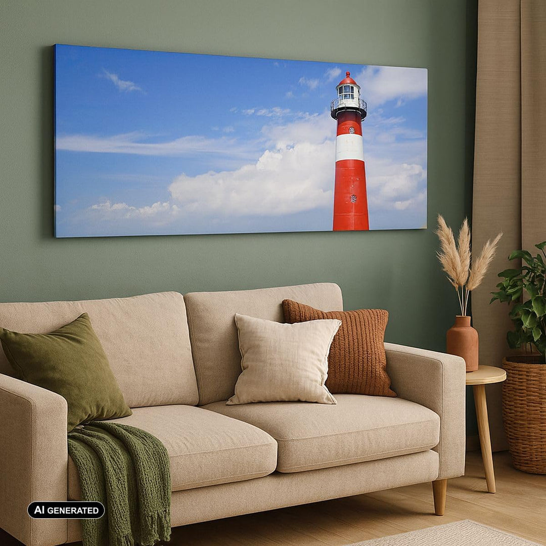 Panorama Bilder auf Leinwand 100x40cm Leinwandbild Turm Leuchtturm Ozean Ufer Gross Wanddeko Bild Sc
