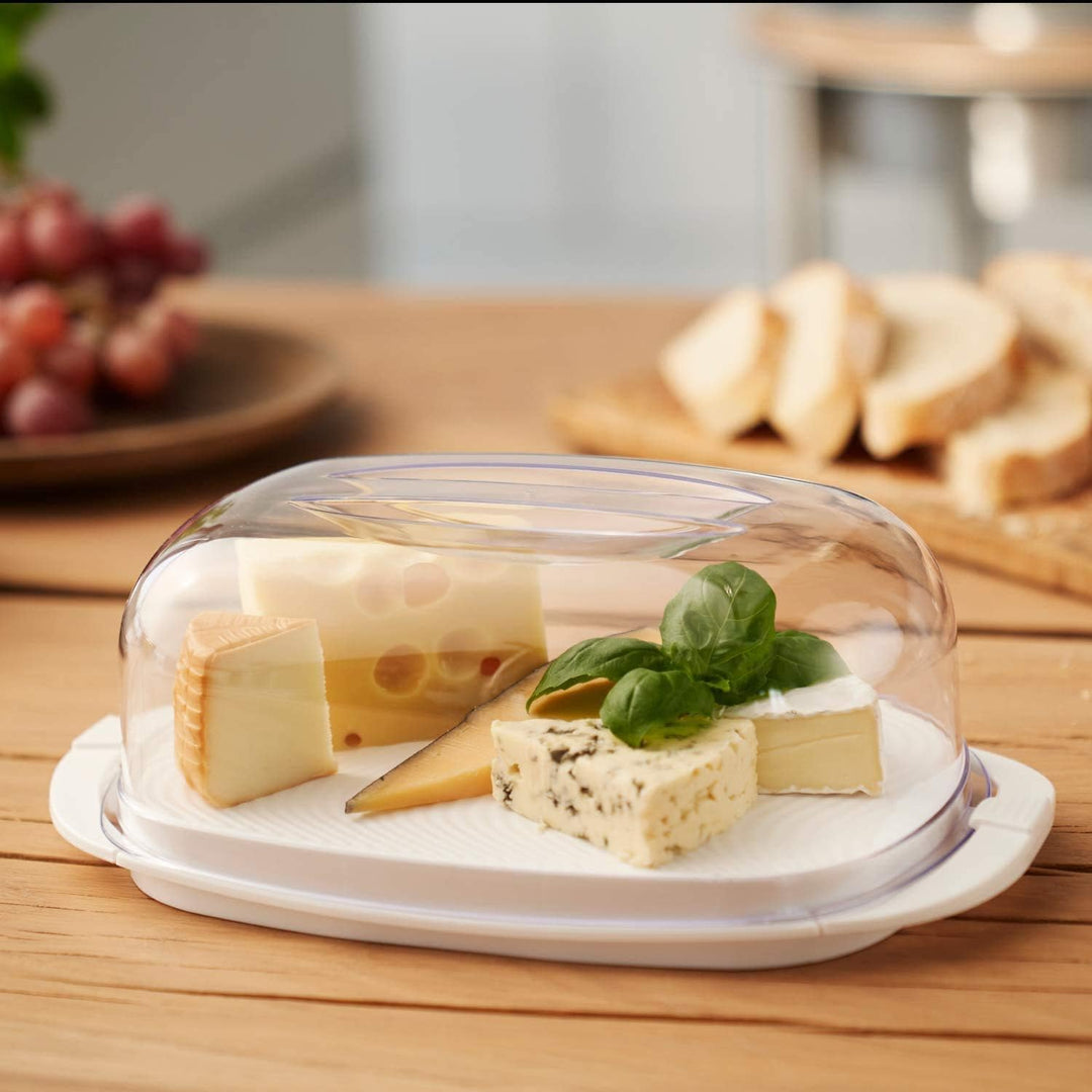Rotho Fresh Käseglocke, Kunststoff (SAN) BPA-frei, weiss/transparent, (29,0 x 17,0 x 10,5 cm) Weiss,