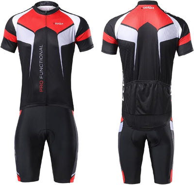 Lixada Herren Radtrikot Set Fahrrad Kurzarm Set Schnelltrocknend Atmungsaktives Shirt + 3D Cushion S