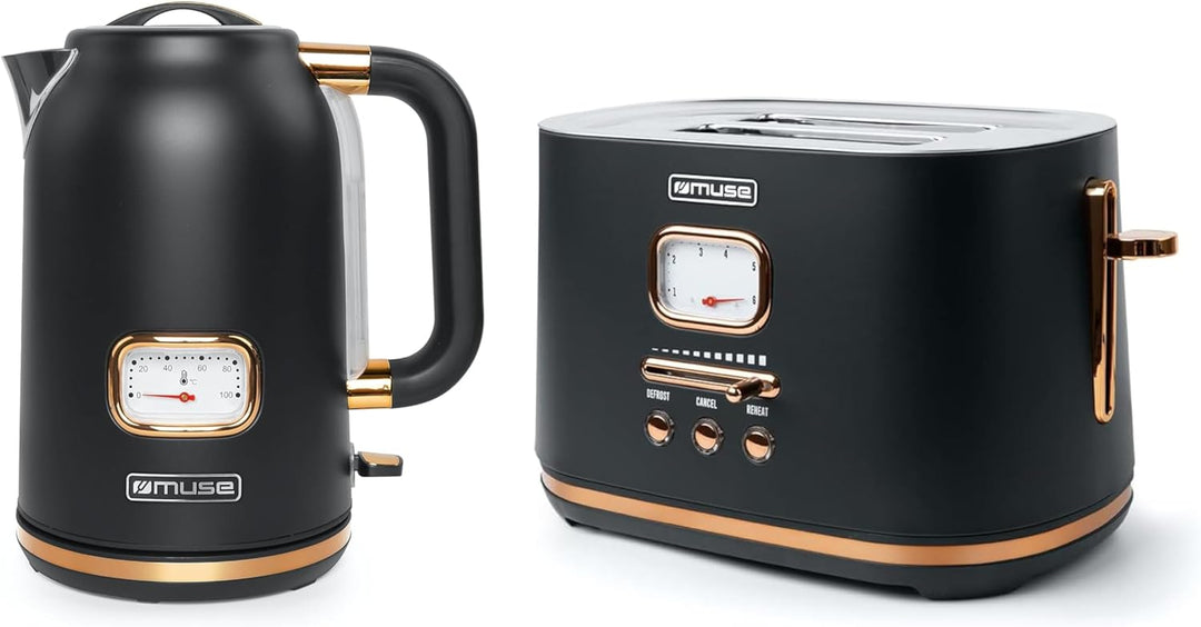 Muse Wasserkocher und Toaster Set, 2er Frühstücks-Set mit Retro Wasserkocher und 2 Scheiben Toaster