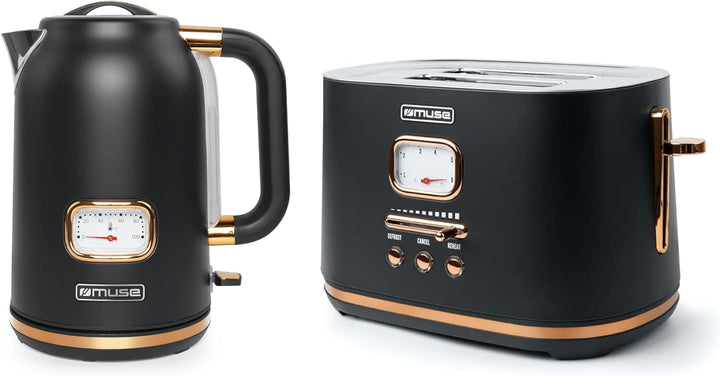 Muse Wasserkocher und Toaster Set, 2er Frühstücks-Set mit Retro Wasserkocher und 2 Scheiben Toaster