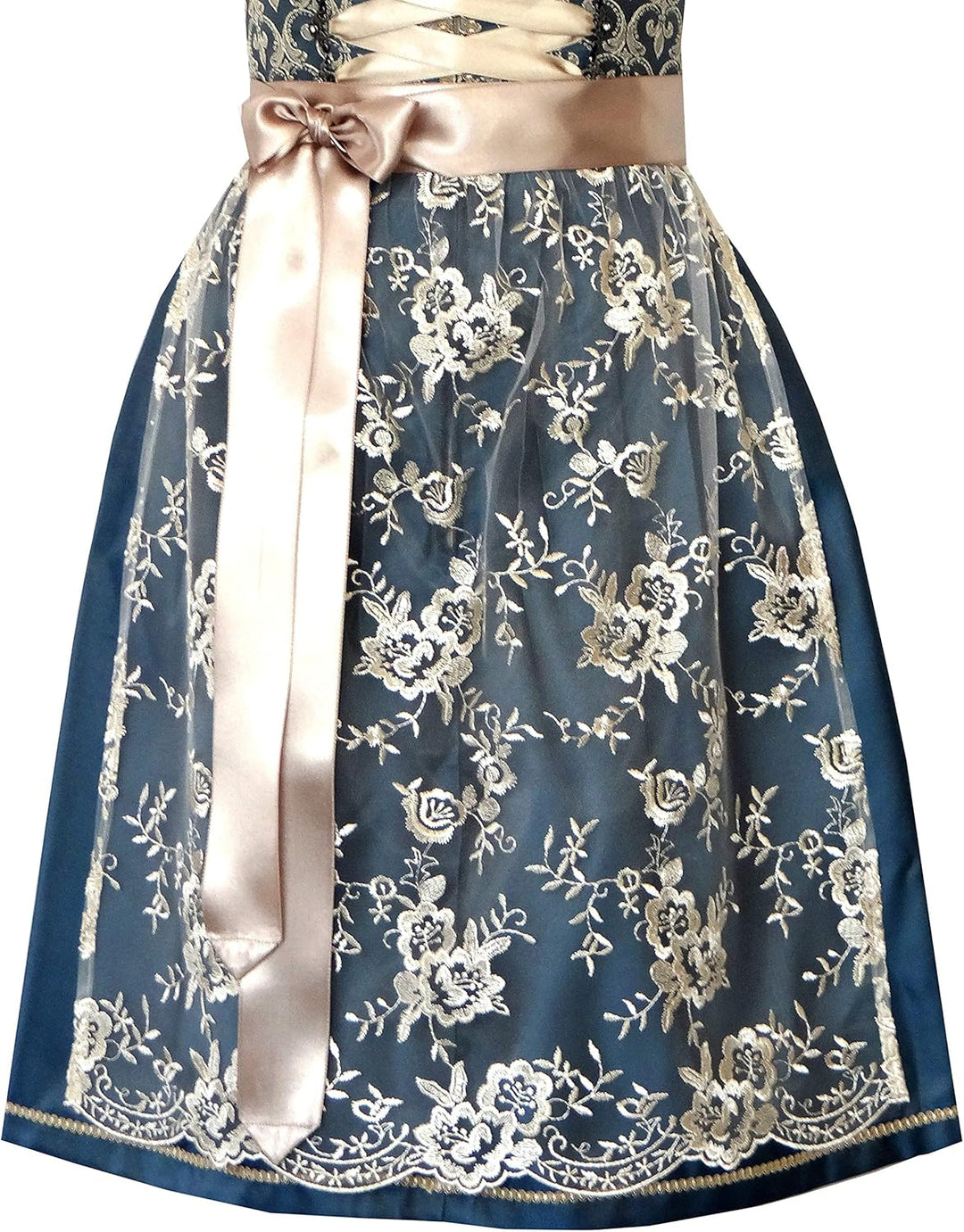 Alpenmärchen Midi Dirndl aus Exklusiver Kollektion inkl. Spitzenschürze Gr.32-54 - ALM660 38 Blau-go