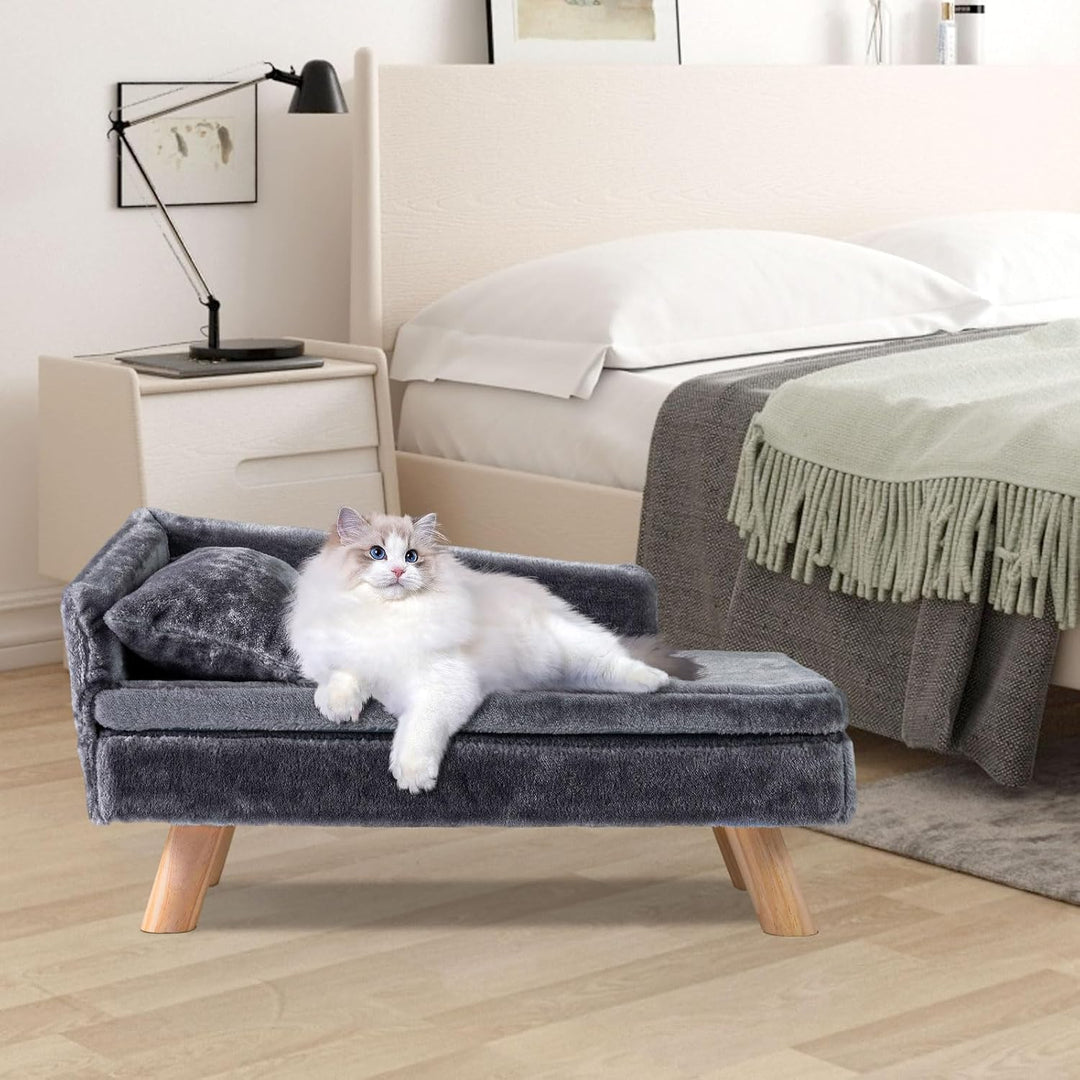 COSTWAY Katzensofa Luxus, Katzenbett erhöht, Katzencouch mit 2 abnehmbaren Kissens, Rückenlehne &amp; Ho