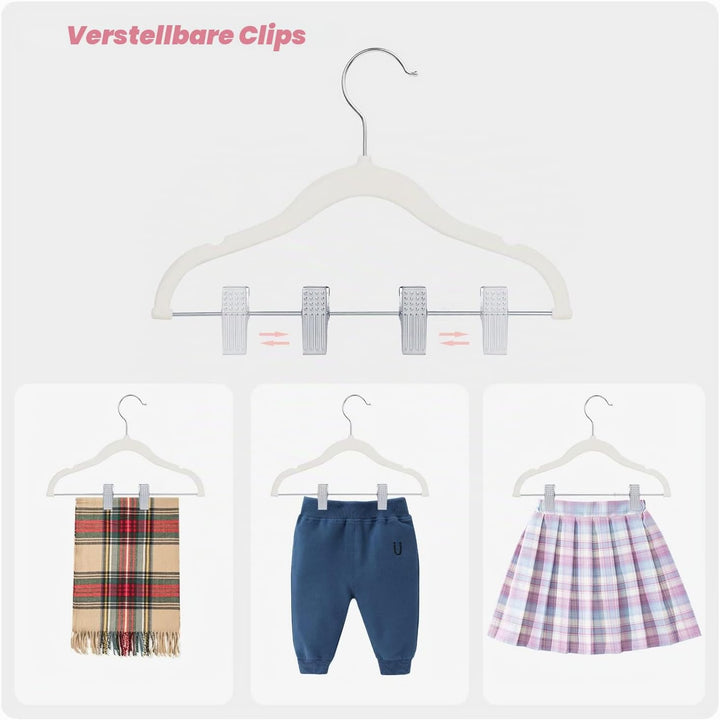 ManGotree 30cm Baby-Samtbügel mit Beweglichen Clips, rutschfeste Kinder-Kleiderbügel, Ultradünne Pla