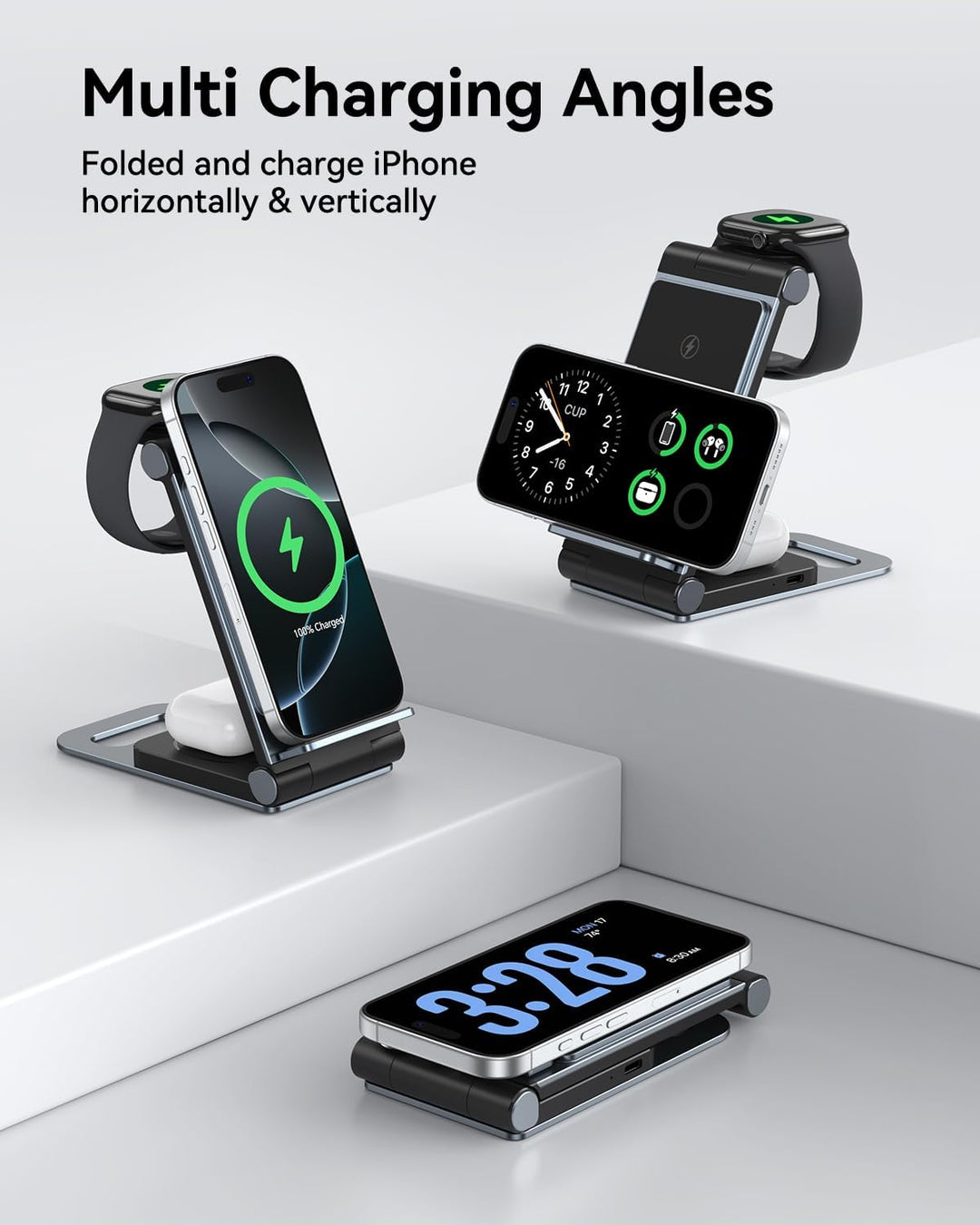 3 in 1 Ladestation für Apple Watch und iPhone Faltbare Reise für Apple Wireless Charger für iPhone 1