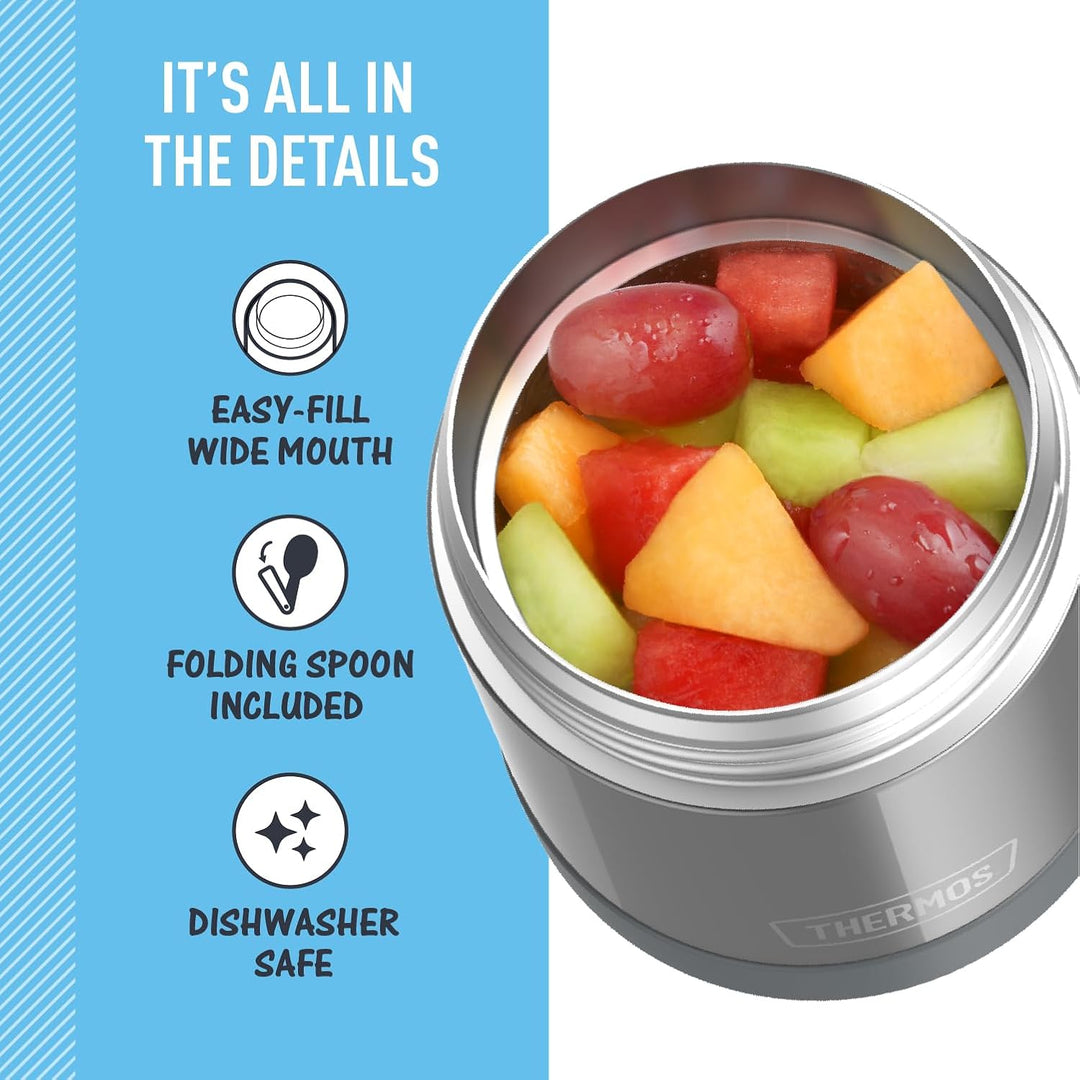 THERMOS Funtainer Edelstahl-Lebensmittelglas mit faltbarem Löffel, 284 ml, Grau, Grau