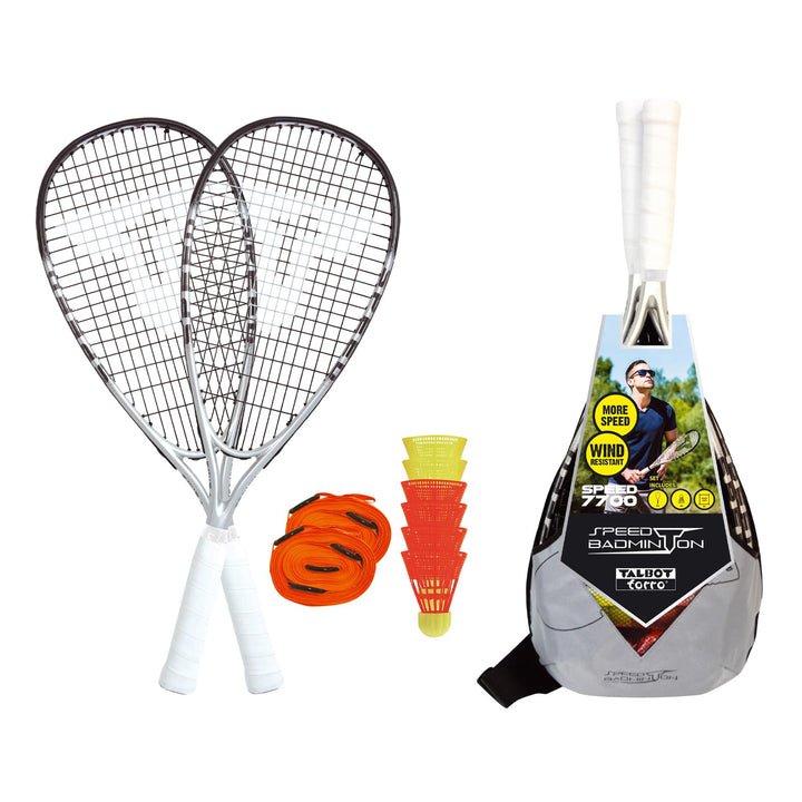 Talbot-Torro Speed-Badminton Set Speed 7700, 2 Graphit-Composite Rackets, 6 oder 5 windstabile Feder