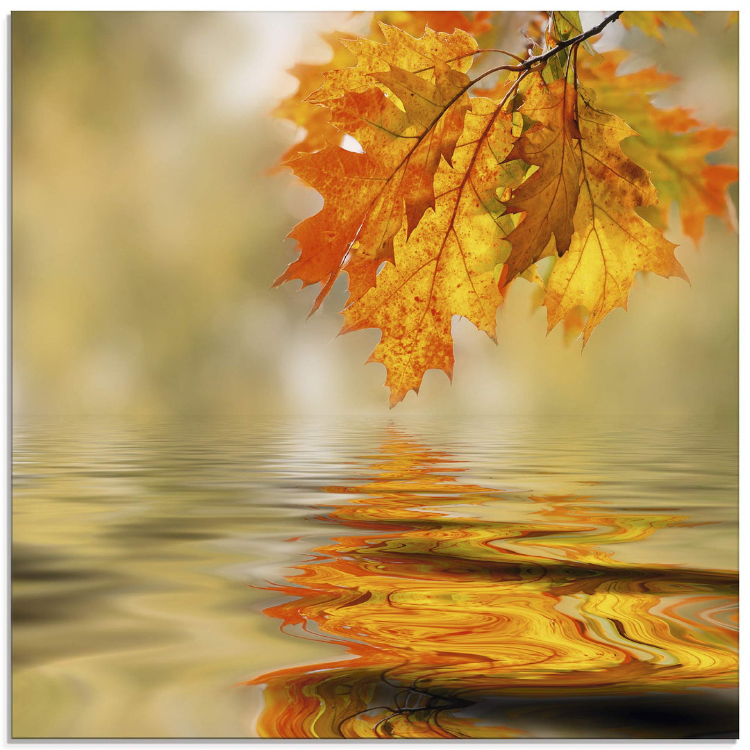 ARTland Glasbilder Wandbild Glas Bild einteilig 50x50 cm Quadratisch Natur Landschaft Wald See Blätt