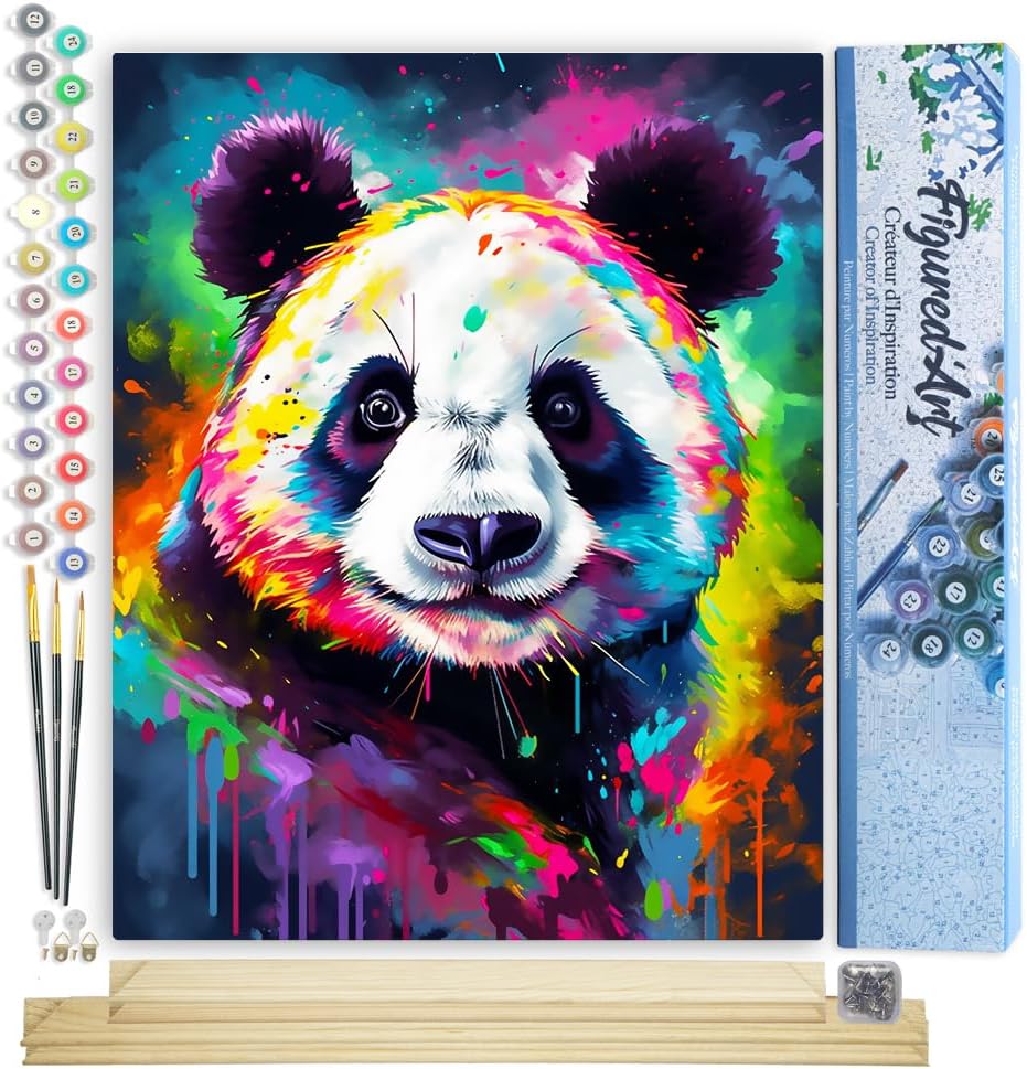 Figured'Art Malen Nach Zahlen Erwachsene Mit Rahmen Panda Farbenfroh Abstrakt - Paint by Numbers Bas