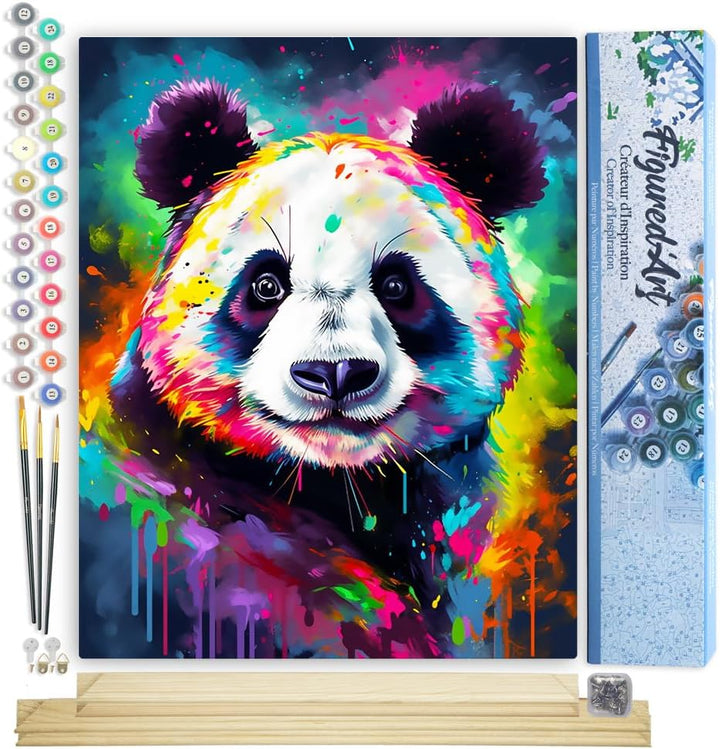 Figured'Art Malen Nach Zahlen Erwachsene Mit Rahmen Panda Farbenfroh Abstrakt - Paint by Numbers Bas