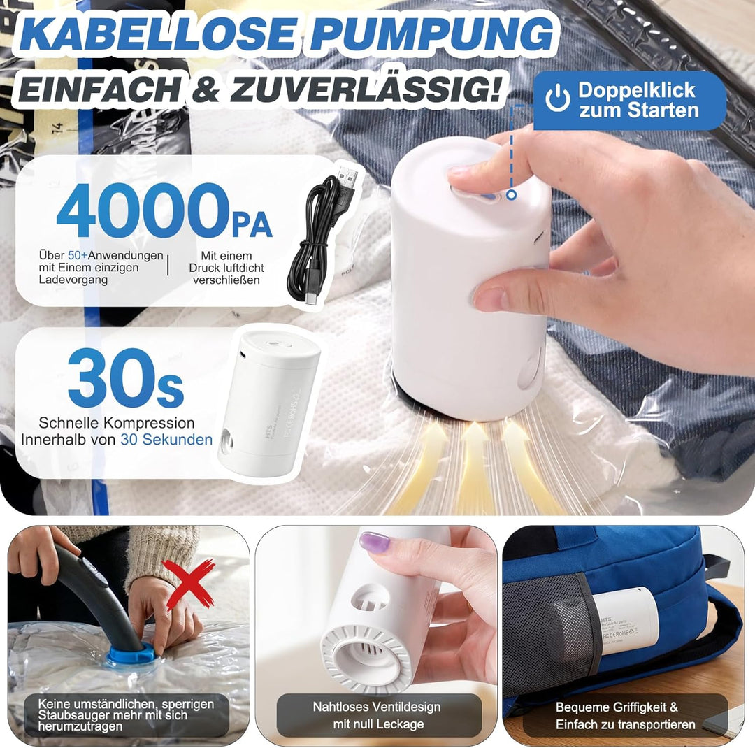Vakuumbeutel für Kleidung Reise, Vakumierergerät Beutel Kleidung, Vacuum Bags, Vakuumbeutel mit kabe